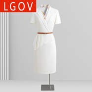 LGOV女裝旗艦店職業(yè)高端西裝連衣裙女夏2025新款氣質(zhì)收腰工裝裙子客服工作服 LS21175款白色短袖【送橘色皮帶 S