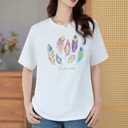 PHJ短袖t恤女夏季新款韓版寬松顯瘦體恤圓領(lǐng)百搭印花燙鉆半袖上衣 白色 4XL