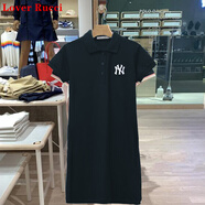 LOVER RUCCI2025夏顯瘦大碼運動(dòng)休閑A字翻領(lǐng)中長(cháng)款T恤情侶女POLO衫寬松連衣裙 黑色 L