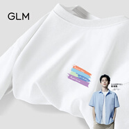 GLM敖瑞鵬代言純棉短袖t恤男青春休閑風(fēng)街頭潮搭落肩五分袖大碼T恤 【純棉】白#彩虹色塊 XL