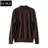 NY-RCE毛衣女韓版女裝秋冬新款長袖針織打底衫半高領(lǐng)套頭寬松厚款 深棕色 厚款 L