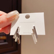 KZD老鳳凰999幾何豎條OL風(fēng)感獨特設計金屬耳釘氣質(zhì)法式簡(jiǎn)約小眾耳環(huán) 銀色 銀針