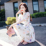 俞兆林法式甜美公主印花系帶a字連衣裙2025夏季新款設(shè)計感簡約顯瘦中裙 圖片色 S