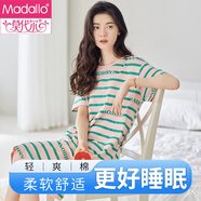 莫代爾2025新款條紋睡裙女夏季純棉短袖薄款中長款印花夏裙家居服睡裙 1206 XL (170) 【建議120-140斤穿】