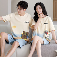 黛姿馨2套價(jià) 情侶裝睡衣夏季卡通夏天薄款一男一女士純棉家居服短袖套裝 YW16512 M 女+男L