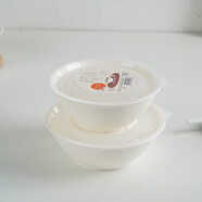 inomata日本進(jìn)口帶蓋保鮮碗塑料耐用飯碗拉面碗微波加熱泡面碗 白色380ML+白色480ML