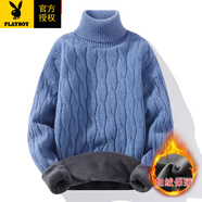 花花公子（PLAYBOY）高領(lǐng)毛衣男秋冬季韓版加絨加厚保暖針織衫潮牌內(nèi)搭冬款打底衫 藍(lán)色 加絨 M