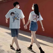 笙韻【兩件裝】520情人節(jié)禮物情侶裝夏季衣服t恤潮流套裝短袖團體定制 粉藍我們男白+女白 M 男+女S