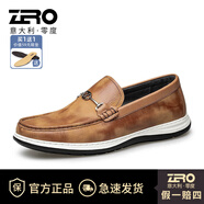 零度尚品Zero男鞋豆豆鞋2023春季新款柔軟舒適一腳蹬男士休閑鞋百搭駕車鞋 棕色 44