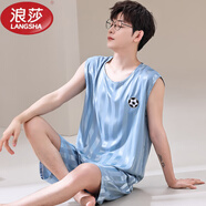 浪莎（LangSha）睡衣男款背心無(wú)袖短褲兩件套裝夏天薄款冰絲涼感速干球服大碼學(xué)生 【冰絲無(wú)袖套裝】 Q9902 3XL 男【165-185斤】