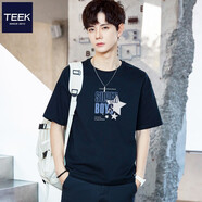 TEEK寬松短袖t恤男生潮流衣服 2025夏季純棉上衣青年時(shí)尚半袖體恤衫 KS2306黑色 M (寬松版型)