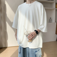 卡魯微8XL-M薄款五分袖T恤男夏季特大碼胖子V領(lǐng)垂感學(xué)生寬松半袖體恤衫 白色 8XL 建議270-300斤