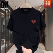 MEDM KASS夏季新款純棉短袖T恤男裝百搭半袖內(nèi)穿男裝潮牌打底衫情侶上衣ins 黑色[前小圖K1056紅色小愛心]男 S 建議90-100斤