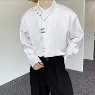 S.SOFEA國風潮牌男襯衫春秋季寬松純色休閑高街小眾風格襯衣 白色 20 M