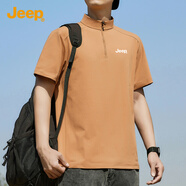JEEP短袖T恤男簡(jiǎn)約寬松百搭透氣立領(lǐng)垂感上衣男裝F12 桔色 4XL