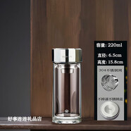 希諾（HEENOOR）官方艦旗店雙層玻璃杯小巧加厚水杯商用車(chē)載便攜防爆耐高溫茶杯 恒路鋼蓋加厚(短網(wǎng)) 220ml