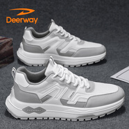 德?tīng)柣菽行杭拘驴?025休閑百搭青少年運動(dòng)跑步網(wǎng)面防滑耐磨老爹跑鞋男 白灰 【贈送襪子】 42