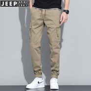 JEEP SPIRIT吉普休閑褲男工裝褲男士秋冬季長(zhǎng)褲時(shí)尚百搭純色褲子戶外褲小腳褲 卡其色 34 (135斤-150斤)