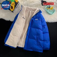 NASALIKE雙面穿棉衣男秋冬季韓版潮流寬松仿羊羔絨棉服潮牌棉襖毛絨外套 【高質(zhì)量雙面穿】MY16藍色 2XL