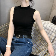無袖小半高領(lǐng)吊帶背心女內(nèi)搭打底衫外穿時(shí)尚韓版緊身外穿上衣 黑色 2XL