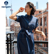 Navigare意大利小帆船女全棉薄款連衣裙寬松牛仔中長(cháng)裙2322875506 藍 S 
