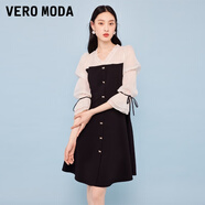 VEROMODA連衣裙2025夏季新款撞色拼接小V領七分袖短裙32527C001 黑色 2XL