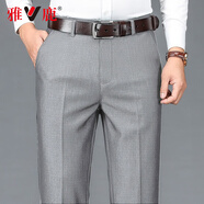 雅鹿夏季薄款中年男士休閑褲中老年人加肥加直筒大碼西褲外穿爸爸褲子 淺灰色 32