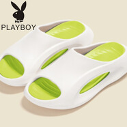 花花公子（PLAYBOY PHYSICAL）踩屎感拖鞋男士夏季防滑室內浴室洗澡涼拖外穿厚底運動一字拖男鞋 白綠 39-40 40-41【適合碼】
