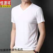 恒源祥2025夏季男裝短袖t恤V領(lǐng)莫代爾半袖薄款基礎(chǔ)百搭體恤冰絲涼爽男裝 漂白 薄款 M 48