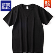 羅蒙（ROMON）特色倒三角三本針250g重磅純棉短袖T恤白色寬松百搭體恤男女款T 黑色 S