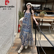 皮爾卡丹（pierre cardin）大碼波西米亞吊帶連衣裙女夏季寬松遮肚雪紡長(cháng)裙微胖MM度假風(fēng)裙子 吊帶裙 L (建議100~120斤)