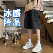 SWAMP AREA冰感短褲男女夏季美式工裝寬松五分褲休閑直筒褲子 D072黑色 3XL