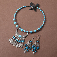 彌俏耳線(xiàn)波西米亞復古民族風(fēng)古銀耳環(huán)女神飾品顯臉瘦耳飾流蘇長(cháng)款耳墜 (天際藍)發(fā)夾套裝經(jīng)典款