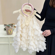 COLORFUL GEMS韓國女童夏季公主吊帶長(cháng)裙寶寶洋氣時(shí)髦連衣裙 白色圓形流蘇吊帶裙 170 吊牌13碼適合120cm
