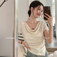 月詩曼蕩領(lǐng)波點(diǎn)設(shè)計(jì)感掐腰短上衣女夏款法式不規(guī)則修身收腰顯瘦短袖T恤 蕩領(lǐng)波點(diǎn)上衣【版】 M 【建議91-105斤】