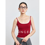 TINGE貼己紅色彈力棉坑紋吊帶背心女復(fù)古隱藏副乳緊身顯瘦