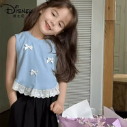 迪士尼（Disney）2025女童上衣韓版短袖蝴蝶結(jié)小背心夏裝新款兒童甜美拼接 藍(lán)色短袖 收藏加關(guān)注送夏季兒童 80