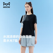 貓人（MiiOW）【新品水光T恤】女士液氨100%純棉圓領(lǐng)休閑運動風(fēng)打底衫