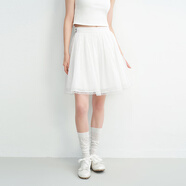樂(lè )町芭蕾風(fēng)小白裙短裙女裝25年夏季新款蕾絲邊雙層裙擺打卡半身裙 亮白（現貨） S