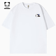 HI PANDA你好熊貓趣味短袖男青少年學(xué)生寬松大碼舒適純棉打底衫運(yùn)動汗衫男 【純棉】-白#JDP熊貓發(fā)條X XL