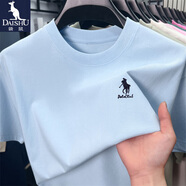 袋鼠短袖T恤男休閑透氣純棉半袖中青年男士簡(jiǎn)約刺繡百搭夏季男裝上衣 天藍色 M (165) 建議120斤以下