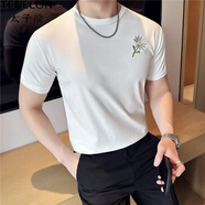 太子龍（TEDELON）感小雛菊刺繡短袖t恤男夏季2025新款修身純棉圓領(lǐng)體恤打底衫 白色 M