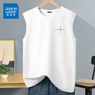 真維斯（Jeanswest）100%純棉背心男夏季寬松大碼坎肩跨欄無(wú)袖健身運動(dòng)短t恤打底汗衫 白色(自由筆尖胸標) L (175) (收藏加購優(yōu)先發(fā))