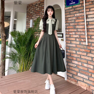 紫蒙假兩件連衣裙夏季法式2025新款學(xué)生長裙女生衣服潮流顯瘦夏天裙子 假兩件綠色 均碼 (可備注碼數(shù))