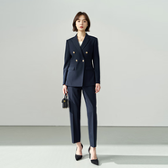 伯德小姐黑色高級感西裝外套女小個(gè)子面試職業(yè)裝修身正裝西服套裝TZ55 藏藍色套裝【春秋款】常規系列 M - 適合94-104斤可穿