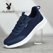 花花公子（PLAYBOY）夏季男鞋透氣網(wǎng)鞋男防臭軟底爸爸鞋運(yùn)動(dòng)鞋防滑旅游鞋舒適休閑鞋男 深藍(lán) 38