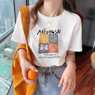 楠飛華裳精梳純棉短袖t恤女潮流男女同款情侶裝閨蜜百搭印花打底衫 純棉-白色四方熊 S 【75-95斤】需要Tong裝聯(lián)系客服