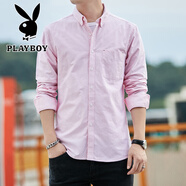 花花公子（PLAYBOY）春季襯衫新款男士純棉長袖純色牛津紡寬松休閑商務(wù)襯衣大碼潮外套 粉紅色 XL 180/41(142-160斤以下)