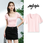 MJ STYLE方領(lǐng)緊身短袖T恤女2026年夏季新款簡(jiǎn)約時(shí)尚百搭內搭純色氣質(zhì)上衣