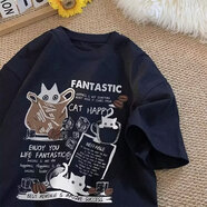 HUALIN FASHION夏季港風(fēng)牛奶絲恤男潮流寬松短袖體恤潮牌學(xué)生百搭休閑上衣 黑色 L